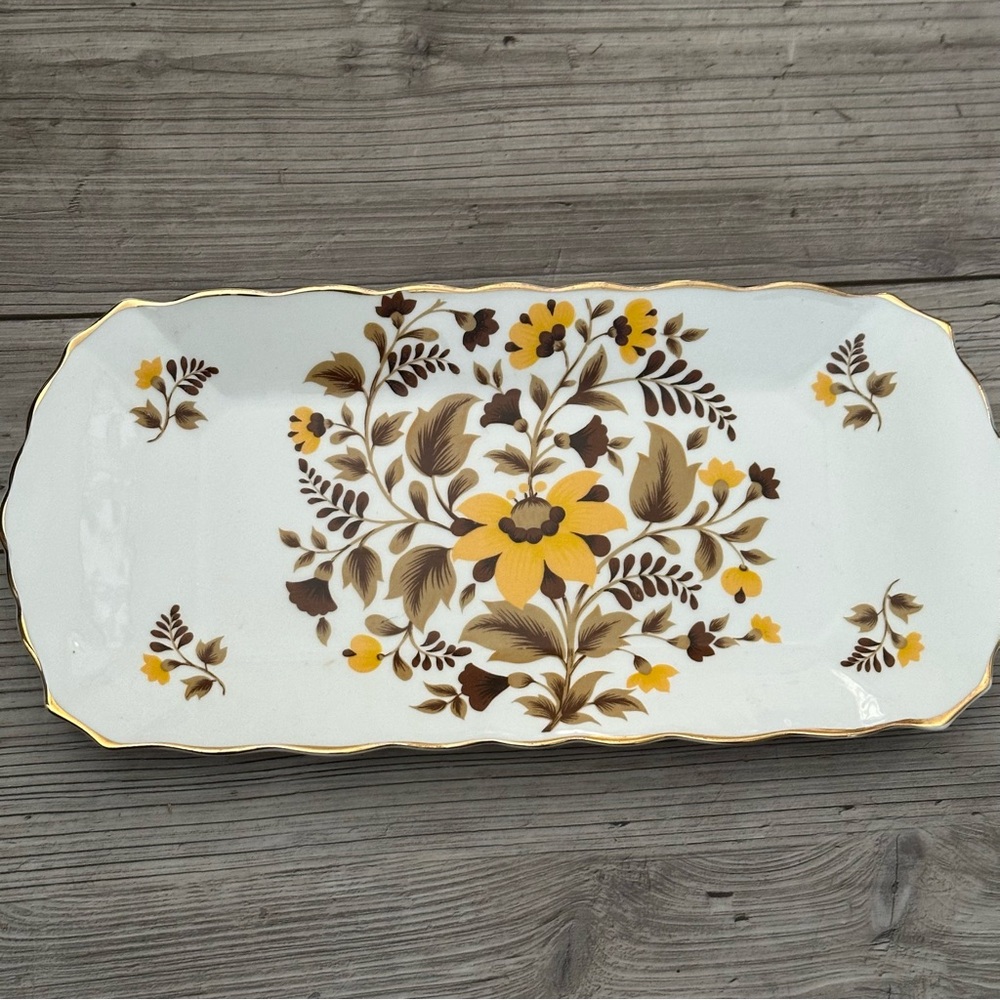 Royal Sutherland H&M Fine Bone China Serving/Vanity Tray Yellow Brown Floral